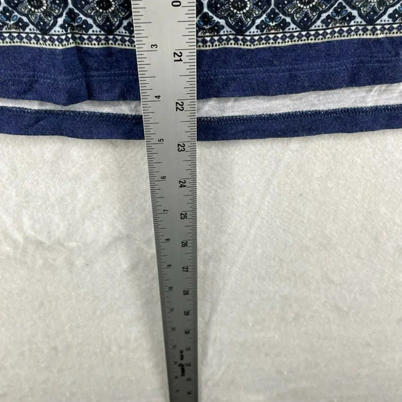 Daniel Rainn Top Women Sz S Blue Floral Boho Stretch Lace Trim Neck Short Sleeve - Picture 4 of 12